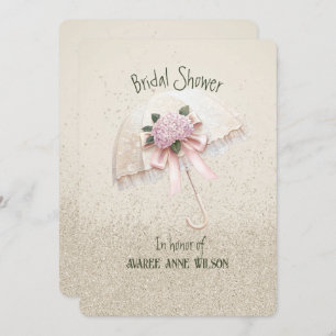Beautiful Cream and Pink Umbrella Bridal Shower Invitation