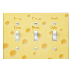 Beautiful Creamy Yellow Swiss Cheese 3 Room Labels Light Switch Cover