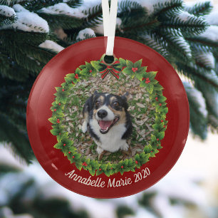 Beautiful Create Your Own Pet Photo Dog Christmas Glass Ornament