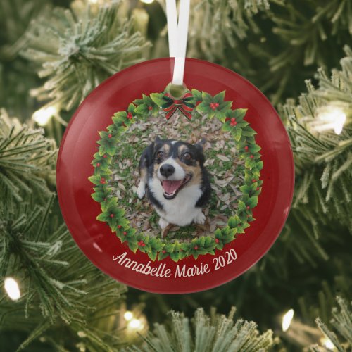 Beautiful Create Your Own Pet Photo Dog Christmas Glass Ornament