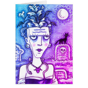 BEAUTIFUL CREEPY FRANKENELLA MONSTER, GRAVES Blank Cards