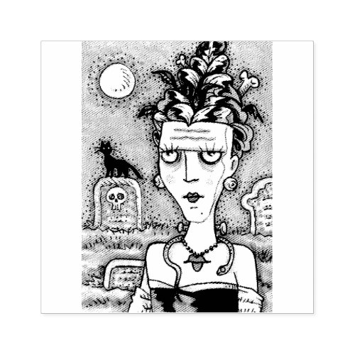 BEAUTIFUL CREEPY FRANKENELLA MONSTER GRAVES CAT RUBBER STAMP