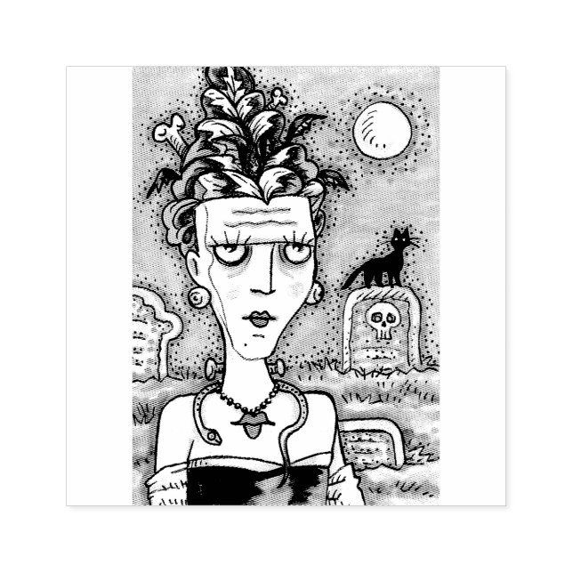 BEAUTIFUL CREEPY FRANKENELLA MONSTER, GRAVES, CAT RUBBER STAMP (Imprint)