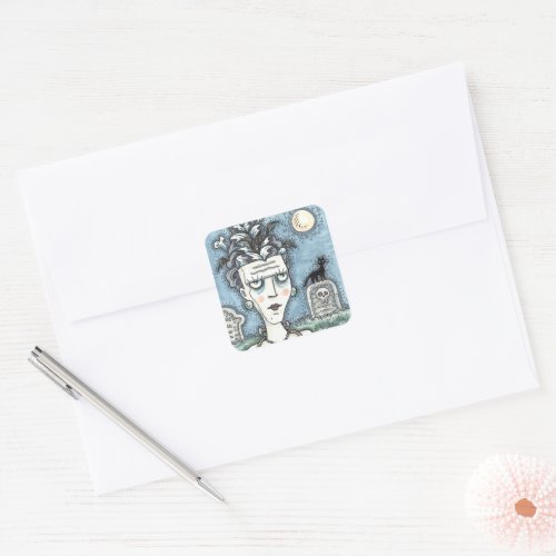 BEAUTIFUL CREEPY FRANKENELLA MONSTER GRAVES CAT SQUARE STICKER