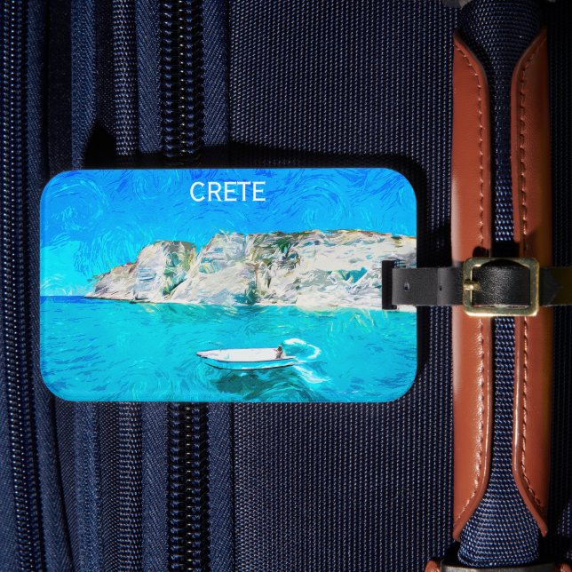 Beautiful Crete Greece Ocean Painting Luggage Tag (Front Insitu 4)
