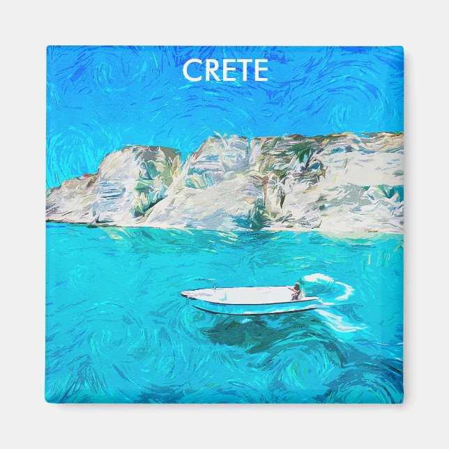Beautiful Crete Greece Ocean Painting Magnet (Front)