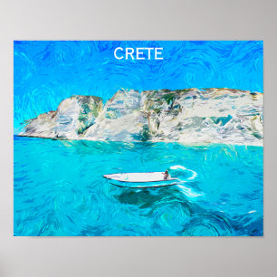 Beautiful Crete Greece Ocean Painting Poster