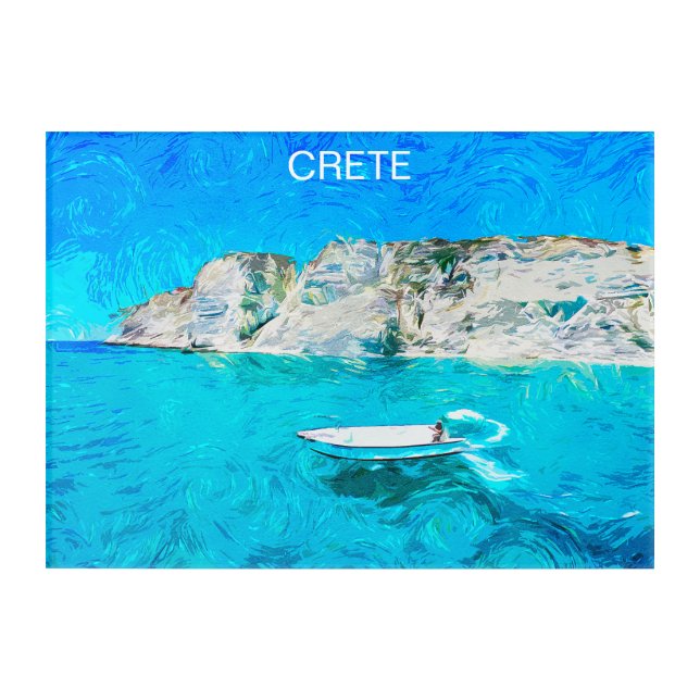 Beautiful Crete Greece Ocean Watercolor Painting Acrylic Print (Front)