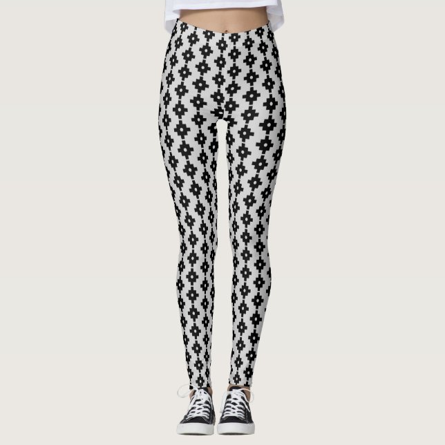 Beautiful Cross Geometric Pattern on Light Gray Leggings (Front)