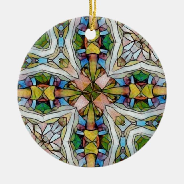 Beautiful Cross Shaped Stained Glass Inspirational Ceramic Ornament (Front)