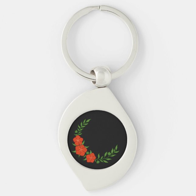 Beautiful Crown Crescent of Red Flowers Keychain (Front)