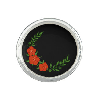 Beautiful Crown Crescent of Red Flowers Ring