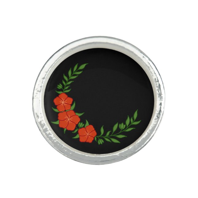 Beautiful Crown Crescent of Red Flowers Ring (Front)