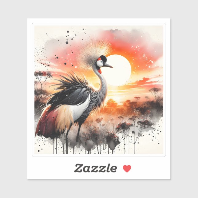 Beautiful Crowned Crane at Sunset in the Savannah Sticker (Sheet)