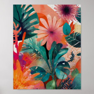 Beautiful crylic vibrant floral art poster