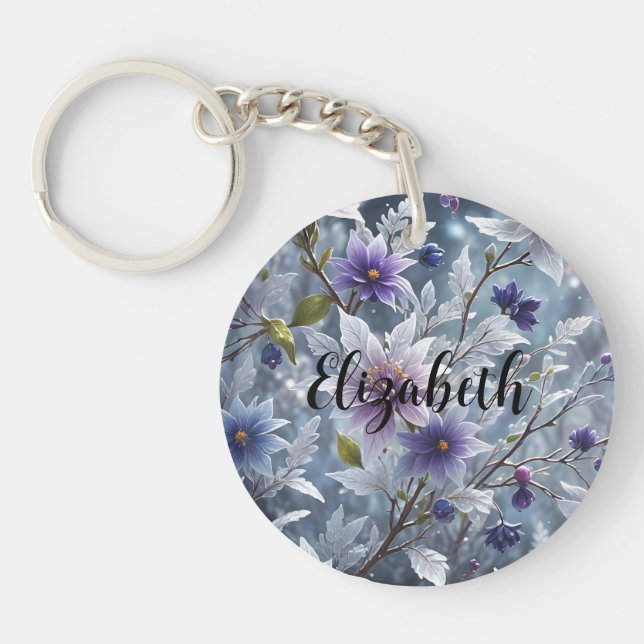 Beautiful Crystal Frost Winter Bloom Keychain (Front)