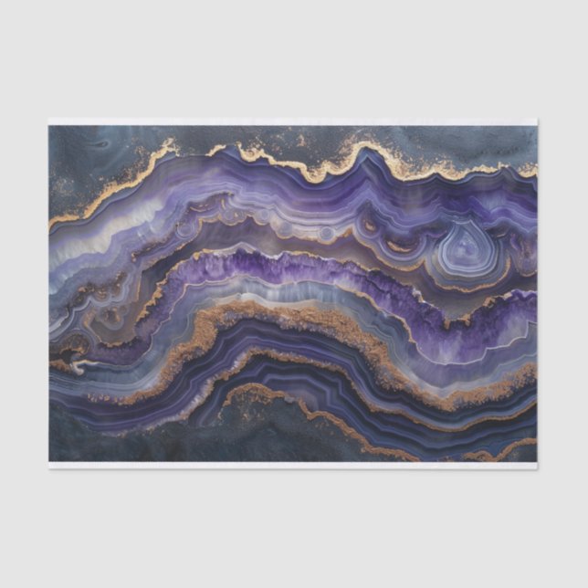 Beautiful crystal geode agate in amethyst and gold tissue paper (Front)