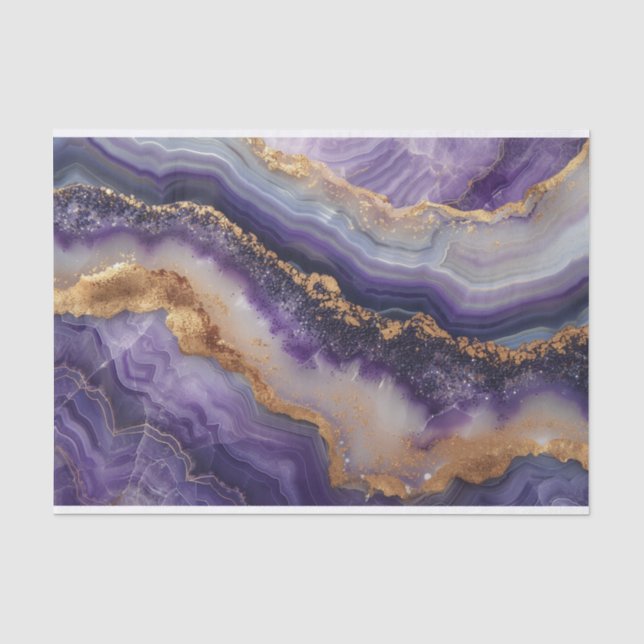 Beautiful crystal geode agate in amethyst and gold tissue paper (Front)