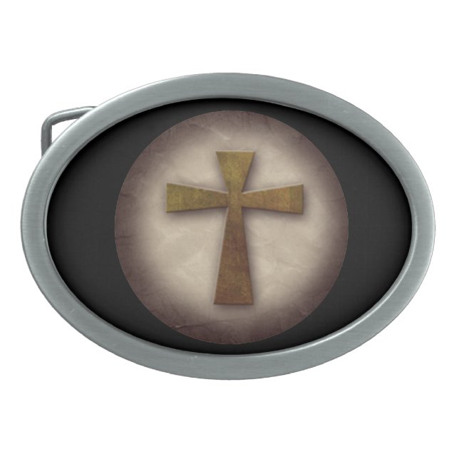 Beautiful Custom Christian Jesus Rustic Cross Belt Buckle (Front)