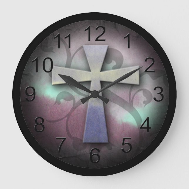 Beautiful Custom Christian Jesus Rustic Cross Large Clock (Front)