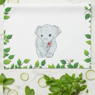 Beautiful Custom Elephant & Green Leaves on White