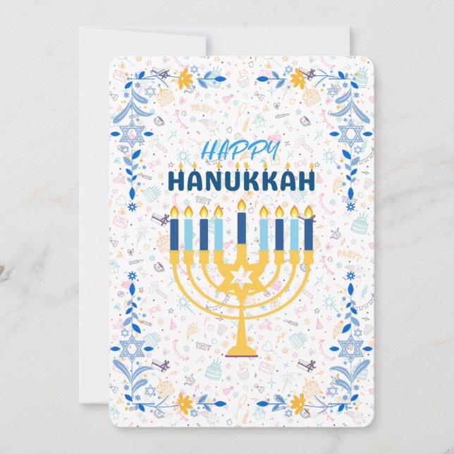 Beautiful Custom Message Blue Happy Hanukkah Holiday Card (Front)