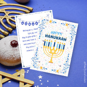 Beautiful Custom Message Blue Happy Hanukkah Holiday Card