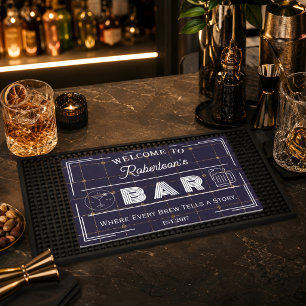 Beautiful Custom Name Bar Black Gold Bar Mat