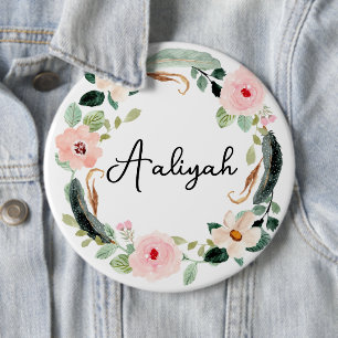 Beautiful Custom Name Monogram Floral Wreath  Button
