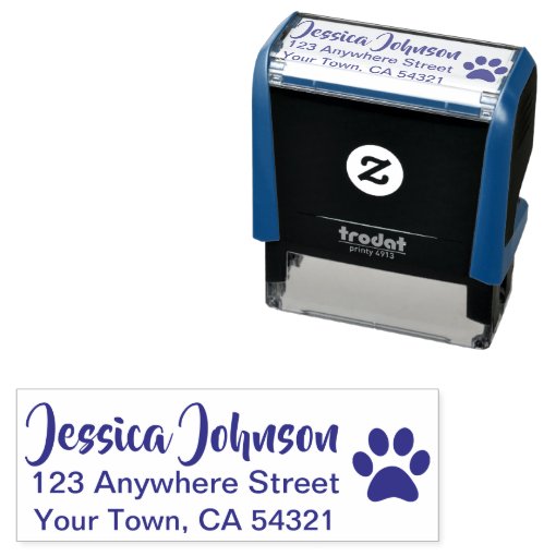 Beautiful Custom Name Return Address Paw Print Selfinking Stamp Zazzle