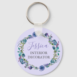Beautiful Custom Occupation Purple Floral Wreath Keychain