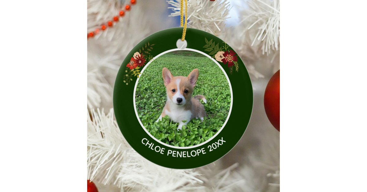 Beautiful Custom Pet Photo Keepsake Christmas Ceramic Ornament | Zazzle