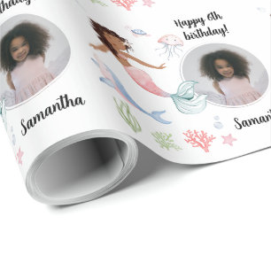 Beautiful Custom Photo Text Mermaid Under the Sea  Wrapping Paper