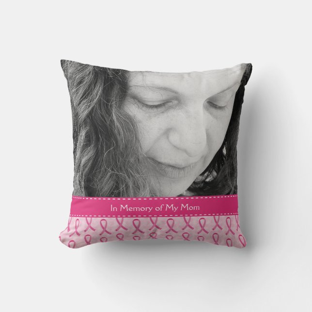 Beautiful Custom Pink Ribbon Memorial Throw Pillow (Front)