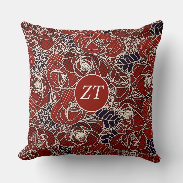 Beautiful Custom Red White Black Floral Throw Pillow (Front)