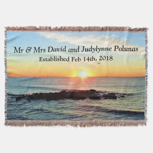 BEAUTIFUL CUSTOM SUNRISE PHOTO WEDDING BLANKET (Front)