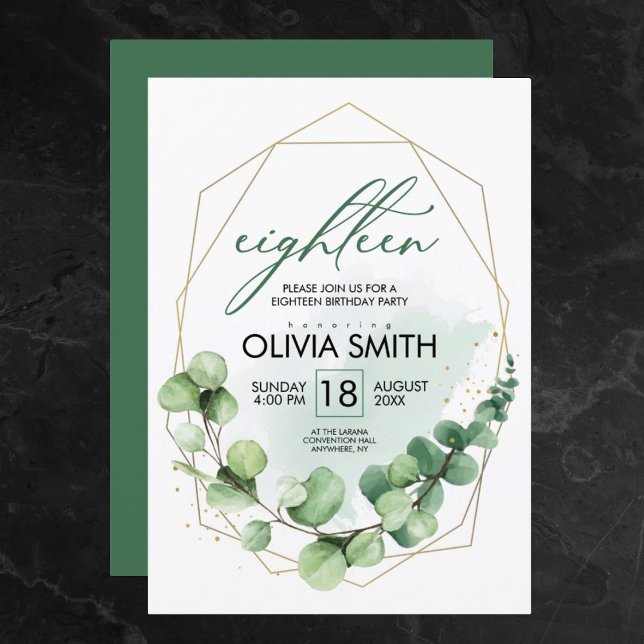 Beautiful Cute 18 Eighteen Birthday Greenery Girl Invitation (Creator Uploaded)