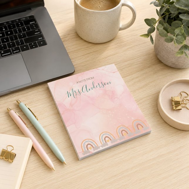 Beautiful Cute Boho Rainbow Teacher Appreciation  Notepad (Custom teacher notepad. )