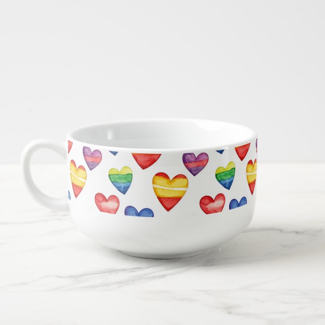 beautiful cute design with hearts multicolor  soup mug (Right)