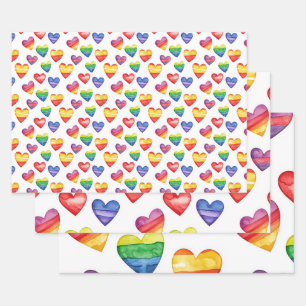 beautiful cute design with hearts multicolor wrapping paper sheets
