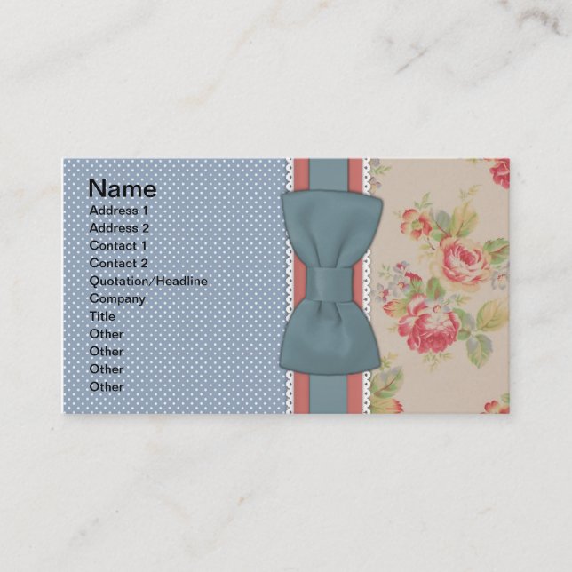 Beautiful cute elegant girly vintage flowers bow business card (Front)