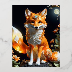 Beautiful cute fox orange coalescing luminescen foil holiday postcard