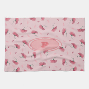 Beautiful & Cute Girly Pink Floral Pattern Initial Kitchen Towel
