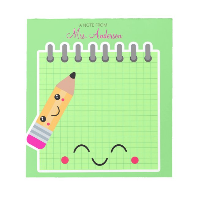Beautiful Cute Green Teacher Appreciation  Notepad (Front)
