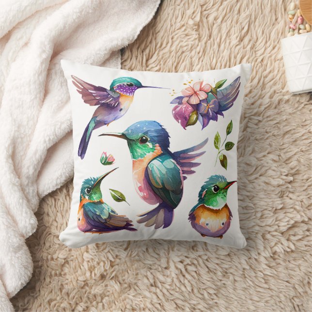 Beautiful & Cute Hummingbirds for Bird Lovers on   Throw Pillow (Blanket)