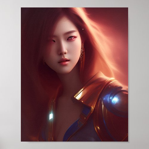 Beautiful cute Kpop girl in futuristic style Poster