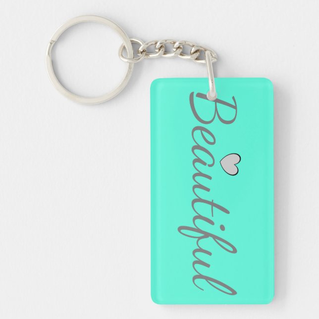 Beautiful Cute Word Print Turquoise Keychain (Front)