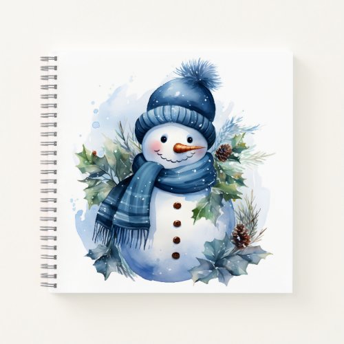 Beautiful Cute Xmas Snowman Wearing Blue Scarf Notebook