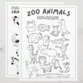 Beautiful Cute Zoo Animals Coloring Double Page (Front/Back)