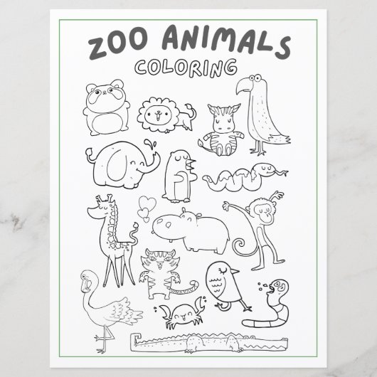 Beautiful Cute Zoo Animals Coloring Double Page (Front)